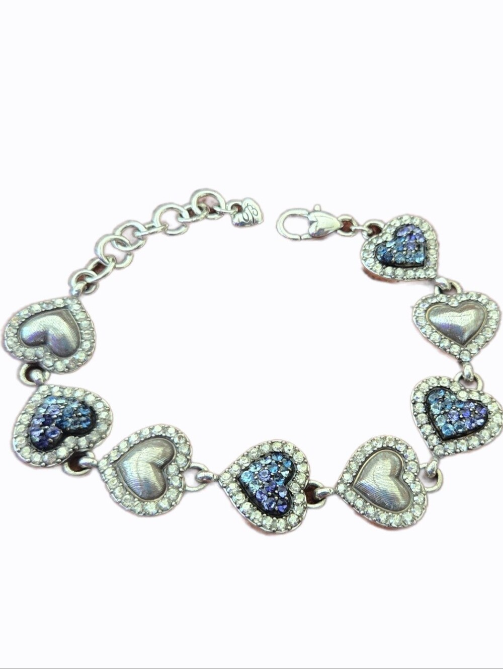 Vintage Brighton SURRENDER blue purple Crystal Heart Silver Plated Bracelet.